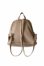 Load image into Gallery viewer, Back view of tan, pebbled leather, hoopla backpack. Showing double adjustable straps with silver buckles. 