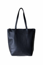Load image into Gallery viewer, Front buttery soft black pebbled leather Hoopla tote bag with a gold coloured zip. 