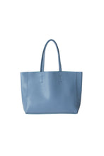 Load image into Gallery viewer, Front view of Hoopla leather blue grey landscape tote with long handles