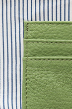 Load image into Gallery viewer, Close up of internal credit card pockets in bright green pebbled leather Hoopla coin and card purse