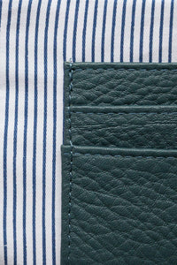 Close up of internal credit card pockets in teal pebbled leather Hoopla coin and card purse