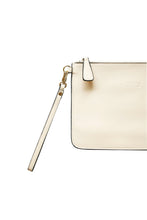 Load image into Gallery viewer, Cream leather clutch with wrist strap and Hoopla brand