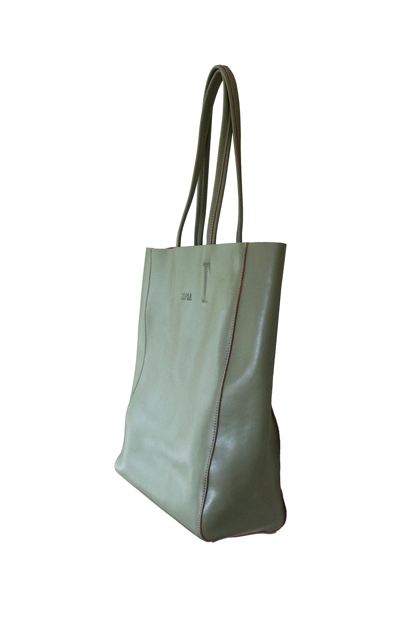 Large Olive Green Leather Landscape Tote | Hoopla Tote Bags