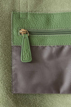 Load image into Gallery viewer, Internal pocket with gold zip for the buttery soft pebbled leather bright green tote with zip from Hoopla. 