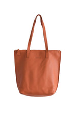 Load image into Gallery viewer, Front buttery soft ochre pebbled leather Hoopla tote bag with a gold coloured zip. 