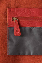Load image into Gallery viewer, Internal pocket with gold zip for the buttery soft pebbled leather red tote with zip from Hoopla. 